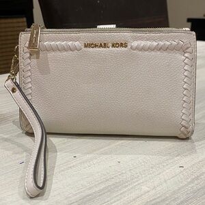 Michael Kors White Wristlet with Gold Accents